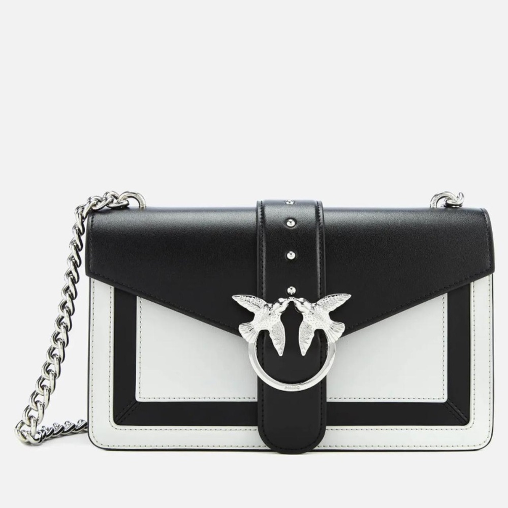 PINKO genuine leather Love Evolution black white silver chain purse bag